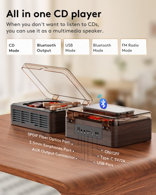 Caronsort Y-CD-146 Retro CD Player-Brown