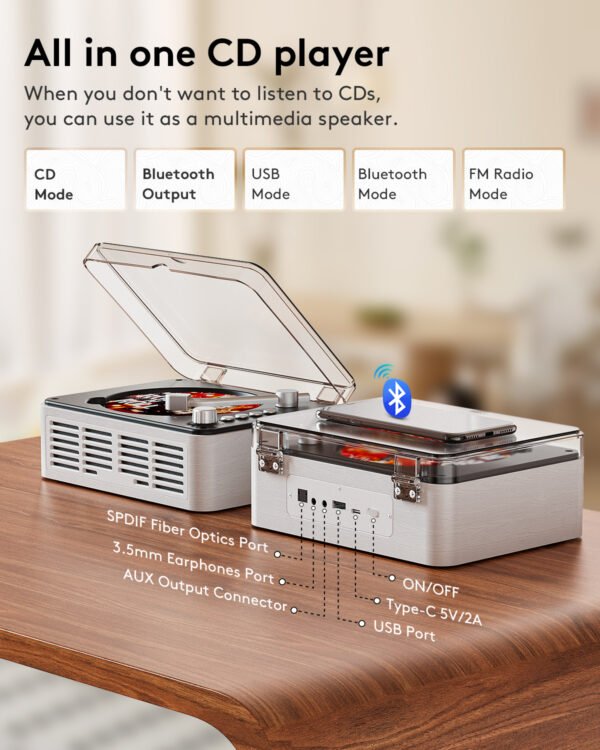 Caronsort Y-CD-146 Retro CD Player-White